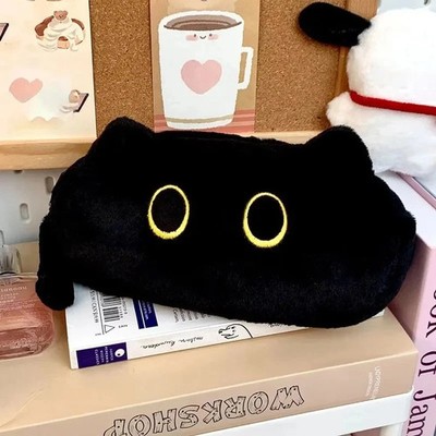 Kawaii Black Cat Plush Pencil Case Cute Makeup Bag Cosmetic Pen Pouch Organizer