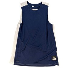 Nike Dri Fit Sleeveless Basketball Practice Jersey Navy Blue White Size L