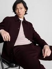 The Edit Pique Collared Jacket Men's Burgundy Snap Button Coach Overshirt