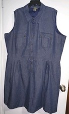 TAYLOR  Shirt Dress Women's 24W Blue Denim Sleeveless Pockets Buttons
