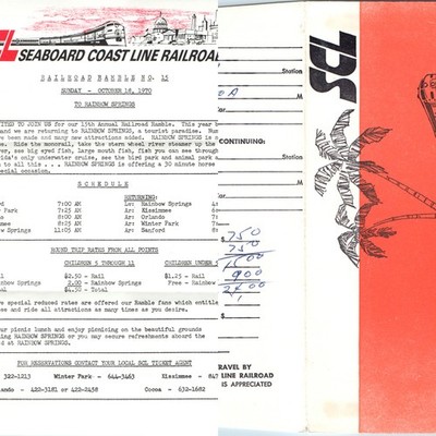 1970 Seaboard Coast Line RR Flyer & Ticket Envelope Rainbow Springs FL Ramble