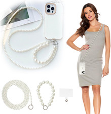 2Pcs Pearl  Beaded Phone Crossbody Lanyard with Wrist Strap,Universal Cell Phon