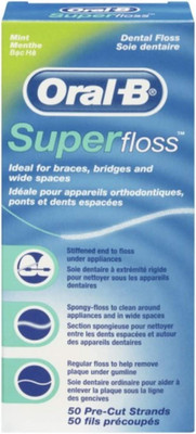 Super Floss Mint Dental Floss for Braces Bridges - 50 Strips ( Packs 3 )