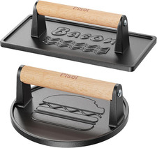 Smash Burger Press 2PCS , Pre-Seasoned Cast Iron Hamburger Smasher, Heavy-Duty