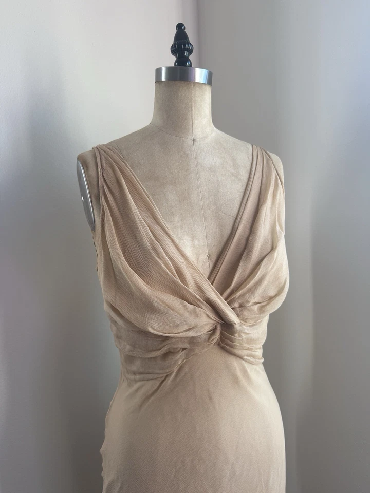 Vestido Catherine Malandrino Seda Desnudo Sin Mangas Cuello en V con Apliques Florales Y2K Foto 3 de 4