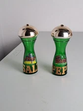 VTG. Souvenier Green Hand Cut Glass ITALY Salt & Pepper Shakers