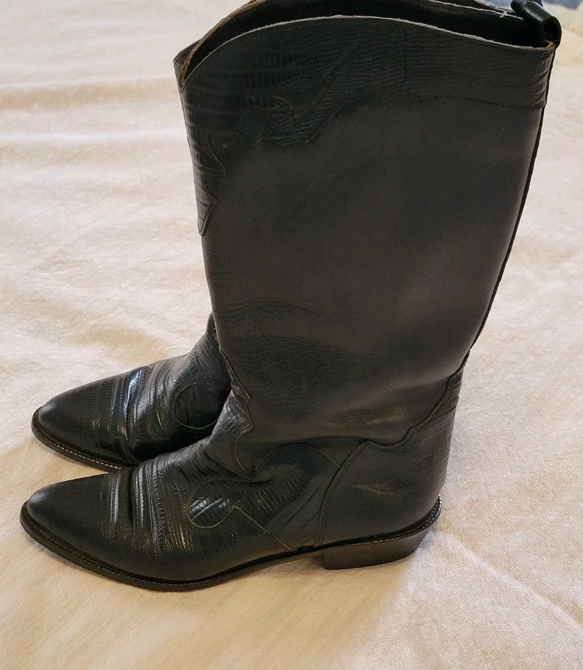 Botas occidentales Joan & David hechas a mano de cuero negro hechas en Italia talla 6,5 M cocodrilo Foto 4 de 4