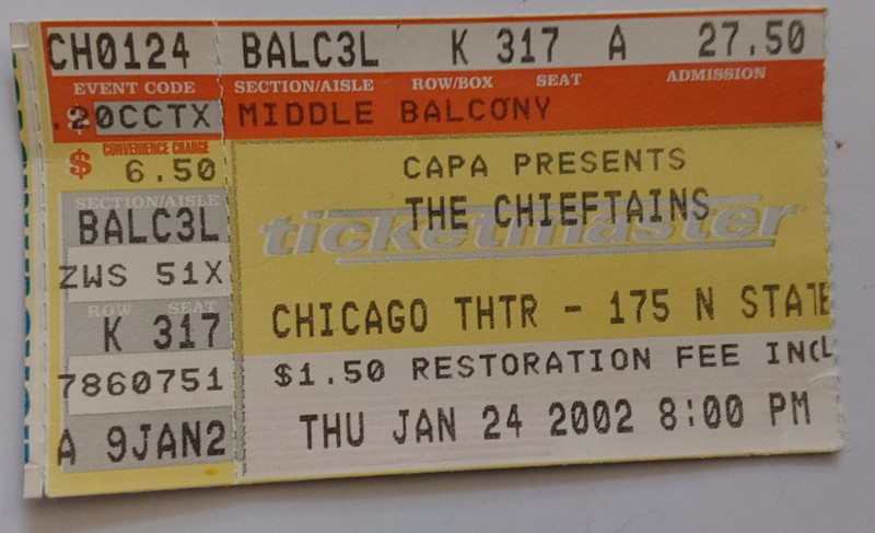 2002 USED THEATER TICKET CHICAGO THEATRE   THE CHIEFTAINS