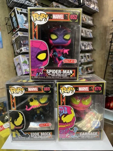 Carnage #678 Spider-Man #652 Eddie Brock #869 Black Light Funko Pop Lot