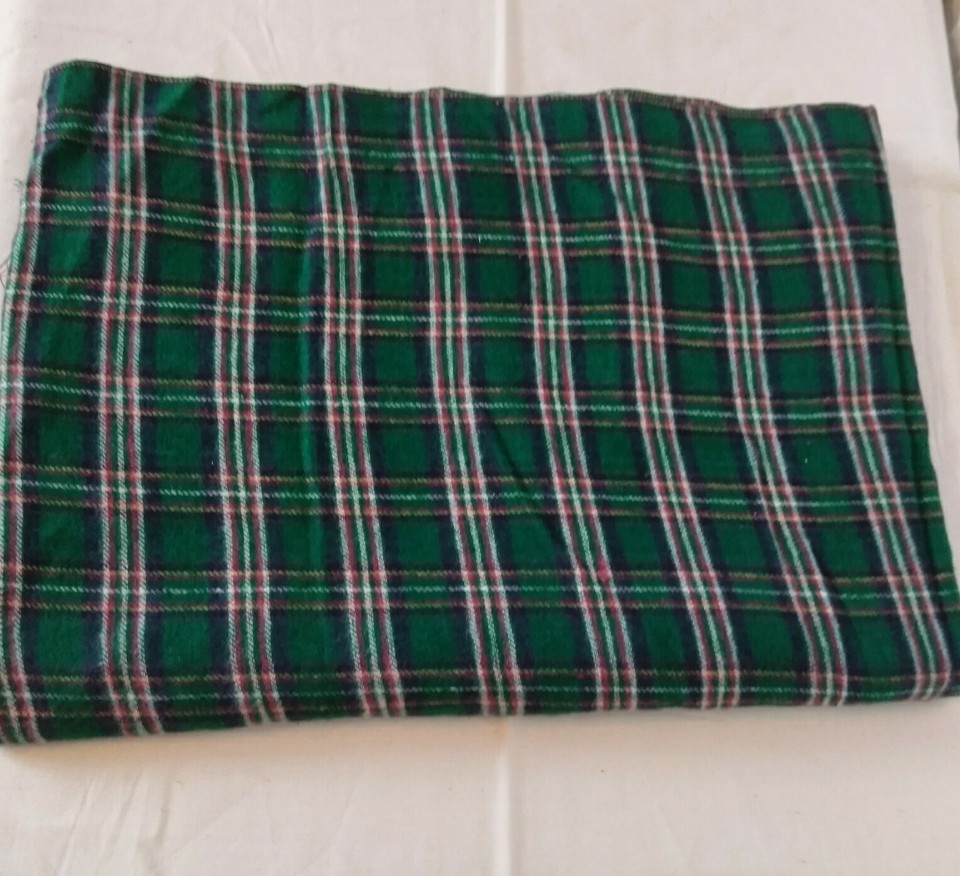 Vintage Cotton Flannel Fabric Green Plaid 42" x 57" eBay