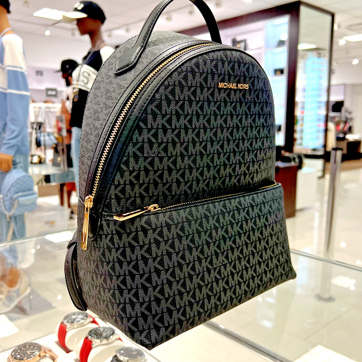 Michael Kors Sheila MD Front Pocket Backpack MK Signature Black