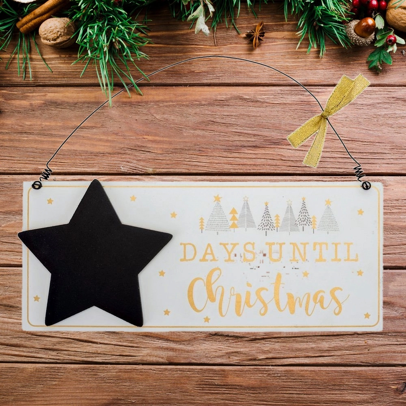 Christmas Star Countdown Chalk Board Plaque, Festive Decoration, XMAS Calendar