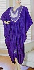  VTG 70s Angel Sleeve Cocoon Ethnic Boho Embroidered Royal Purple Caftan Dress