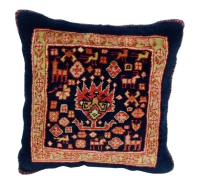 Teppich Kissen Handgeknüpft Ghashghai 35x37 cm Schurwolle Unikat mit Füllung Neu - Bild 1 von 4