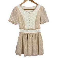 Dress Polka Dot Coquette Cottagecore Lace Twee Ruffles Small Edwardian Preppy