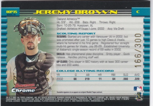 2002 Bowman Chrome Draft Refractors #35 Jeremy Brown /300 - NM - Image 2 of 2