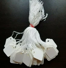 Blank White Merchandise Price Tags w/ String Retail Jewelry Strung Small Large