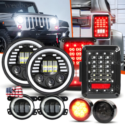 Fits for Jeep 07-18 Wrangler JK Led Halo Headlights Tail Fog Turn Lights Combo