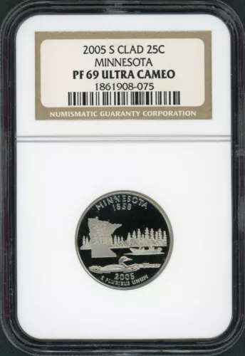 2005 S NGC PR69 Ultra Cameo Clad Minnesota 25c State Quarter 2005-S PF-69 UCAM