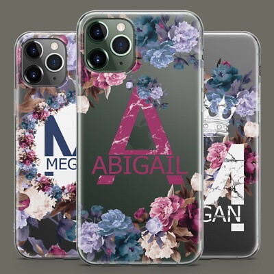Personalisierte Name Gel Blumen-Marmor-Telefonhülle für iPhone 16 15 14 13 12+