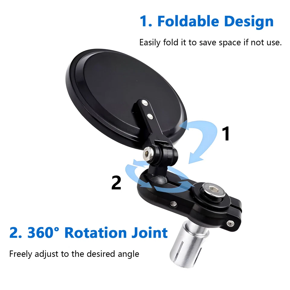 Black Round Motorcycle 7/8'' Bar End Folding Mirrors For Triumph Bonneville T120 - Image 4 of 4