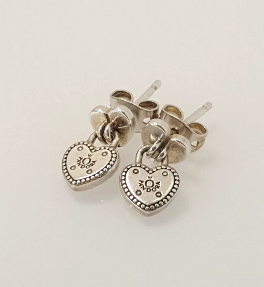 Genuine Pandora Rare Love Lock Stud Dangle Earrings 925 Solid Silver #21744 - Image 3 of 4