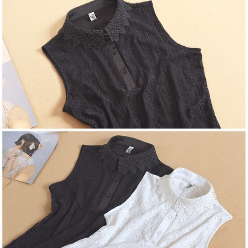 Women Lace Tank Top Floral Hollow Out Half Button Lapel Vest T Shirt Blouse - Picture 9 of 12