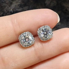 1.5 Ctw Round Cut DVVS1 Moissanite Halo Stud Earrings 10K White Solid Gold