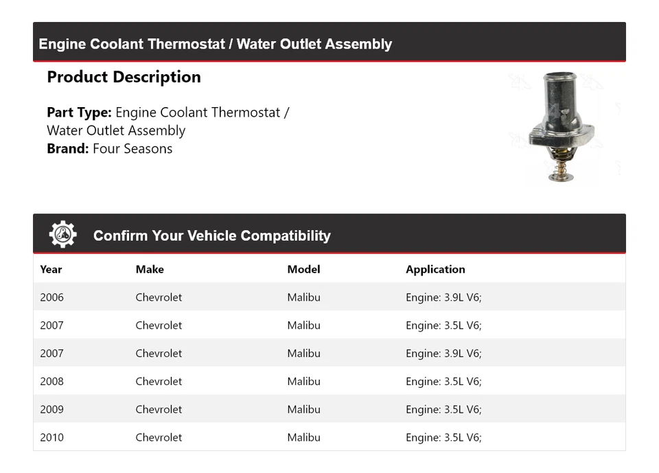 Chevrolet Malibu 2006-10 motor refrigerante termostato/conjunto de salida de agua 4 estaciones Foto 2 de 4