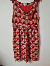 Moulinette Souers Silk Spotty Cowl Neck Shift Midi Dress Size 12 Wedding