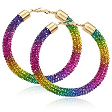 Ronglry Rhinestone Hoop Earrings for Women Glitter Hoop Earrings Bohemian Sil...