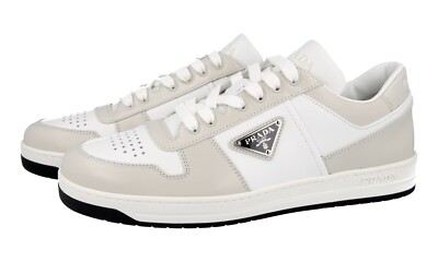 PRADA|SNEAKERS (2EE364 3KUY F0ENR) PRADA Leather Downtown Sneakers - 2EE364 - White/Grey - NEW