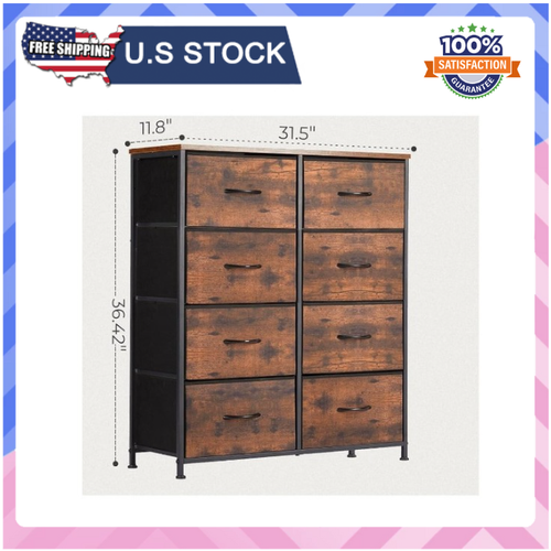 Brown 8 Drawers Dresser for Bedroom Chest Organizer Storage with Fabric Bins