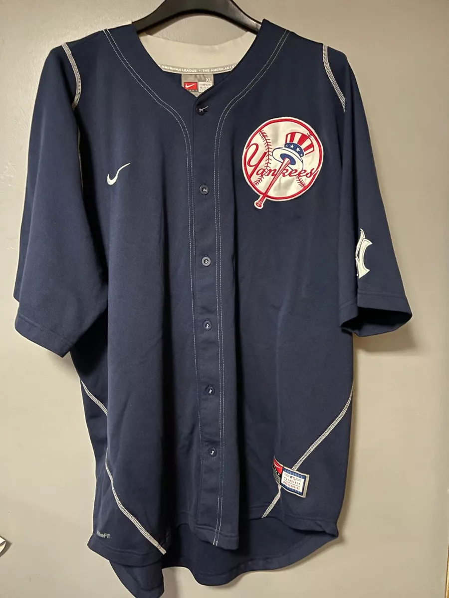 NIKE New York Yankees Derek Jeter MLB Jersey Button Up Navy Blue Mens XL