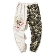 Herren Stickerei Drachen Muster Konisch Hose Harem Style Hip Hop Freizeithose