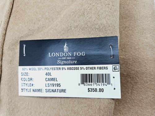 London Fog Mens Signature Wool-Blend 3-Button Overcoat Coat Camel 40L New w Tags - Picture 4 of 7