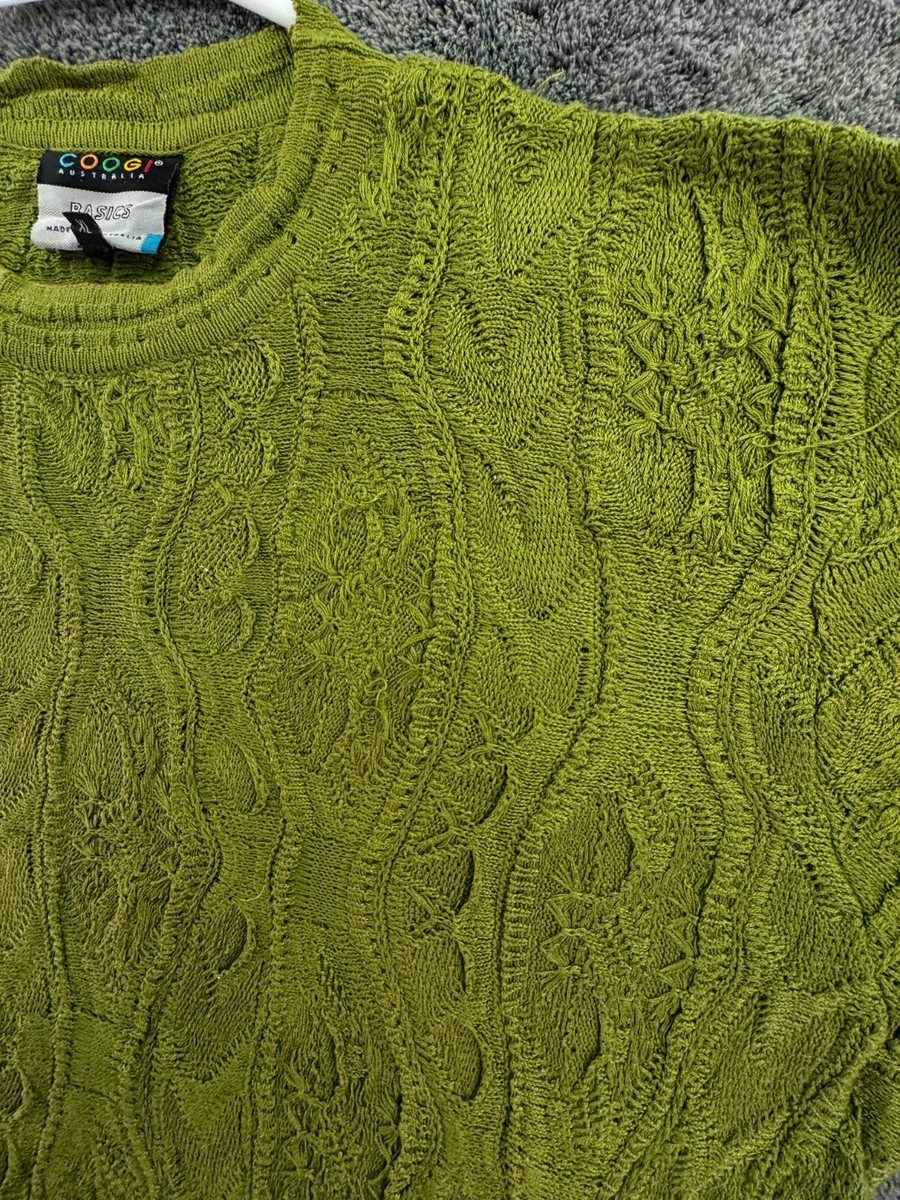 COOGI Basics Australia Sweater Solid Green 3D Knit XL Cotton COOGI Basics Australia Sweater Solid Green 3D Knit XL Cotton