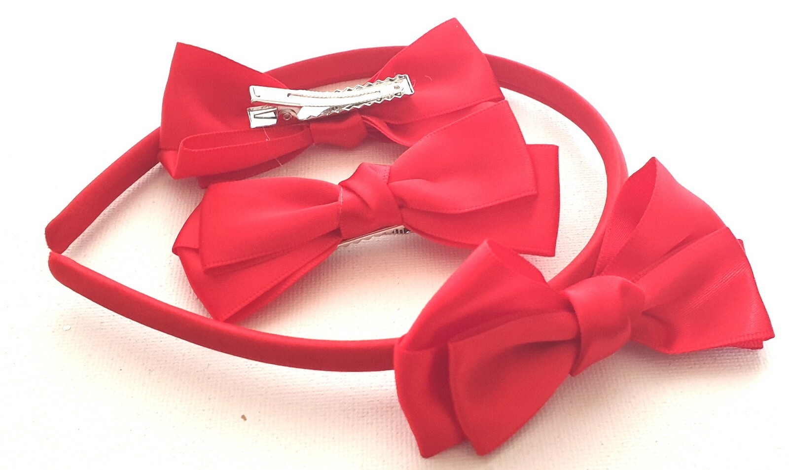 NEW Back To School Red School Set Satin Fabric Bow Hair Clips Aliceband
