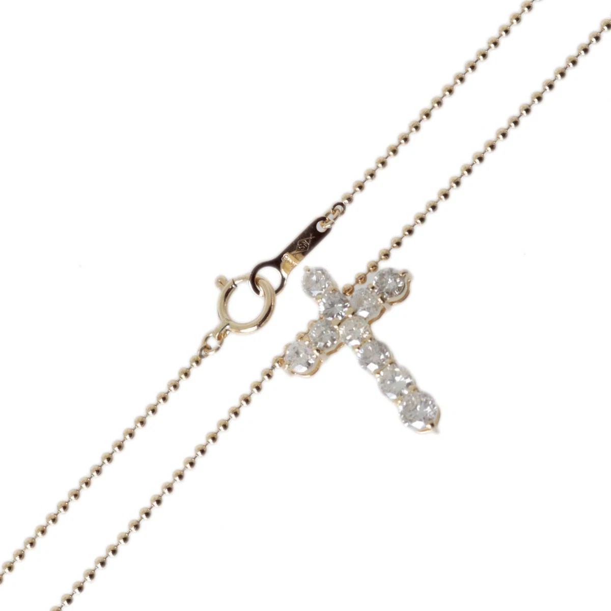 Cross Cross Top Ball Chain Pendant Necklace K18 18K Diamond 10P