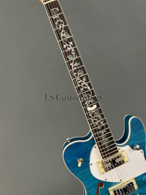 Blue Thinline TL Electric Guitar Quilted Maple Top Semi Blue Thinline TL Electric Guitar Quilted Maple Top Semi