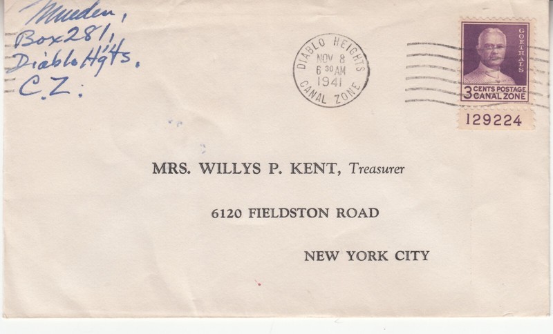 1941 Cover Diablo Heights Canal Zone - Fieldston Rd New York. 3c Goethals CZ 117