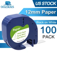 100PK Compatible Dymo LetraTag Refill 91330 12mm White Paper Tape LT-100H 1/2"