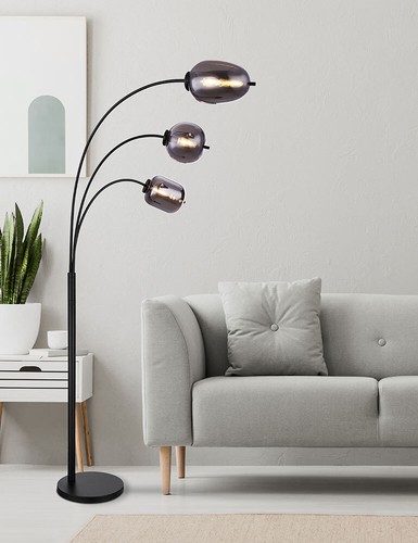 Stehleuchte Wohnzimmerleuchte Standlampe LED schwarz Rauchglas 3-Flammig Metall - Bild 11 von 12