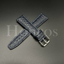 20/22MM D/Blue Genuine Leather Stone Watch Band Strap Silver Buckle Fits For IWC