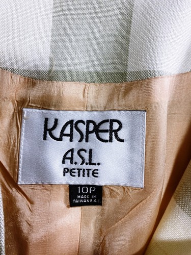 Kasper A.S.L. Petite Womens Jacket Size 10P Beige Plaid Button Up Short Sleeve - Picture 7 of 9