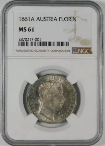 1861-A Austria Florin Silver Coin NGC MS-61 Choice!
