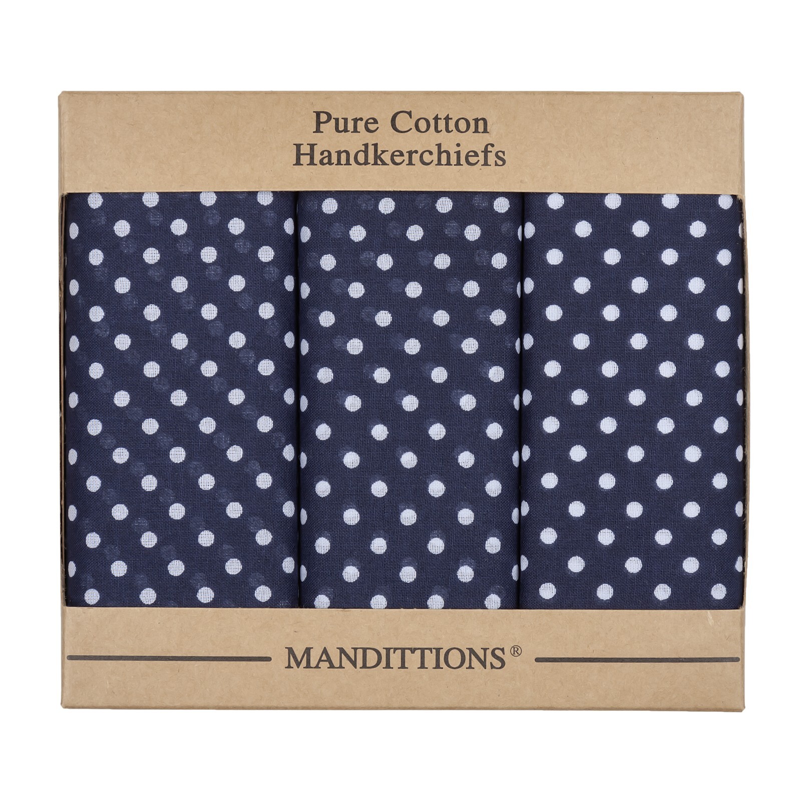 Pack of 3 Extra Large Navy Blue Spotted Hankies Cotton Handkerchiefs Men's