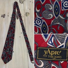 TOM JAMES - Vtg yApre Red Blue Gray Silk Abstract USA Made 3.75โ Wide Neck Tie