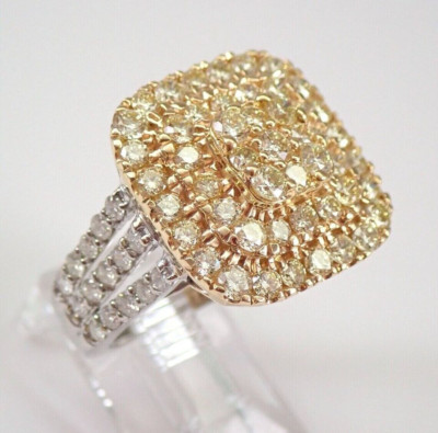 Real Moissanite 2.2Ct Round Cut Cluster Engagement Ring 14K Two Tone Gold Plated