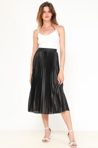 New Women' Ladies High Elastic Stretch Pleated Swing Flared Midi Skater Skirt - Picture 1 of 10